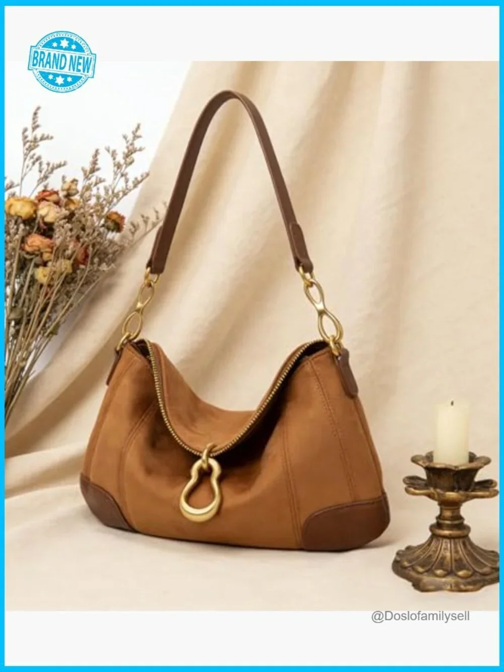 Small Hobo Purse with Metal Pendant Embellished Retro Satchel Handbag